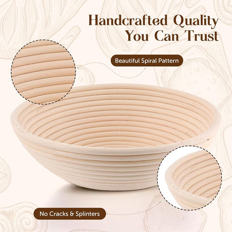 Close-up of ABIOTO's handcrafted sourdough bread proofing basket showcasing a beautiful spiral pattern for perfect dough rise.