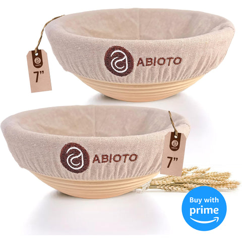 ABIOTO's 7-inch sourdough bread proofing baskets with soft cloth liners, perfect for baking artisan bread.