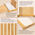 Features of the adjustable bread slicer including variable finger width options and maple finger guides for precise slicing.