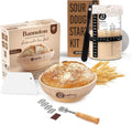 Essential Sourdough Bread Making Kit showcasing a 10" round banneton, sourdough starter jar, and baking tools, perfect for beginners.