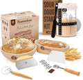 Complete Sourdough Bread Making Kit featuring 9" Round and 10" Oval Bannetons, with a 34oz Sourdough Starter Jar and essential baking tools.
