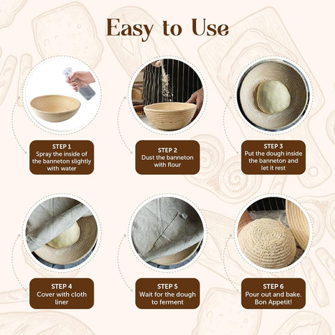 Step-by-step guide to using ABIOTO's easy and efficient sourdough bread proofing baskets for perfect baking results.