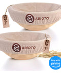 ABIOTO's 7-inch sourdough bread proofing baskets with soft cloth liners, perfect for baking artisan bread.