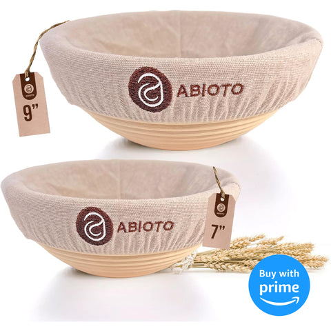 ABIOTO's 9-inch sourdough bread proofing baskets paired with 7-inch options, perfect for diverse baking needs.