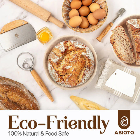 ABIOTO Bread Proofing Kit with Rattan Baskets, Danish Whisk, Bread Lame & Dough Scrapers - Abioto Baking