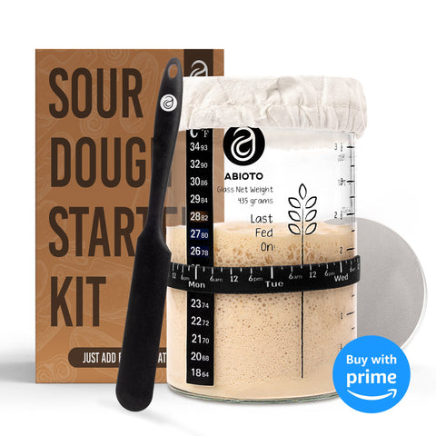 ABIOTO Sourdough Starter Kit with Glass Jar, Spatula, Covers & Thermometer Strips - Perfect for Bakers - Abioto Baking