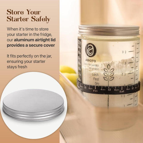 ABIOTO Sourdough Starter Kit with Glass Jar, Spatula, Covers & Thermometer Strips - Perfect for Bakers - Abioto Baking