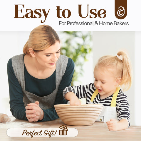Complete Bread Making Kit with 9" Proofing Basket, Dough Scrapers & Tools for Artisan Baking - Abioto Baking