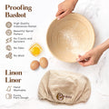 Complete Bread Making Kit with 9" Proofing Basket, Dough Scrapers & Tools for Artisan Baking - Abioto Baking