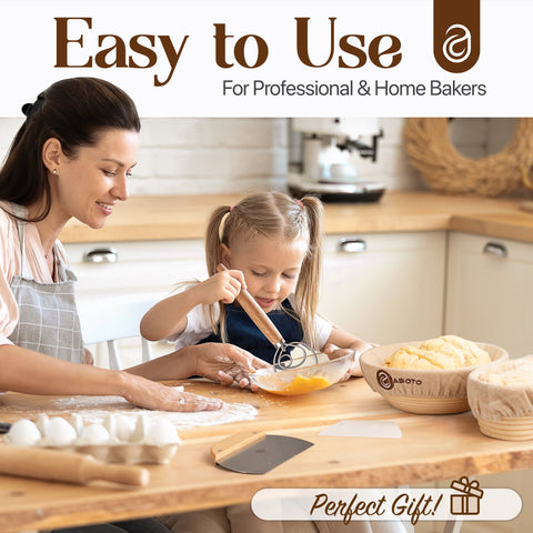 Complete Sourdough Bread Making Kit with 10" Round & 11" Oval Bannetons and 24oz Starter Jar - Abioto Baking