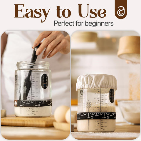 Complete Sourdough Bread Making Kit with 10" Round & 11" Oval Bannetons and 40oz Starter Jar - Abioto Baking