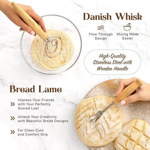 Complete Sourdough Bread Making Kit with 10" Round & 11" Oval Bannetons and 40oz Starter Jar - Abioto Baking