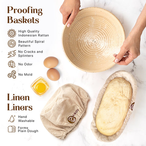 Enhanced Sourdough Bread Making Kit with 10” Round & 11” Oval Bannetons and 24 oz Starter Jar – Premium Proofing & Starter Set - Abioto Baking