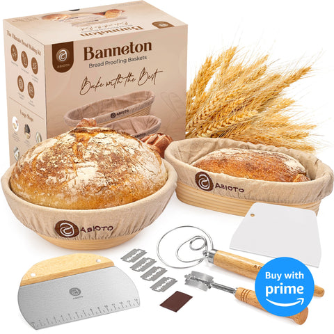 Homemade Bread Making Kit - Complete 10" Round & 11" Oval Sourdough Essentials - Abioto Baking