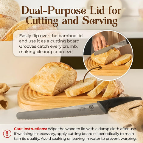Modern Bread Box With Cutting Board - Stylish Bamboo Storage For Fresh Bread & More - Abioto Baking