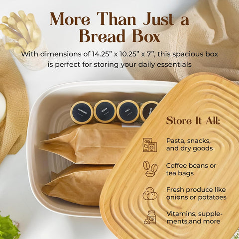 Modern Bread Box With Cutting Board - Stylish Bamboo Storage For Fresh Bread & More - Abioto Baking