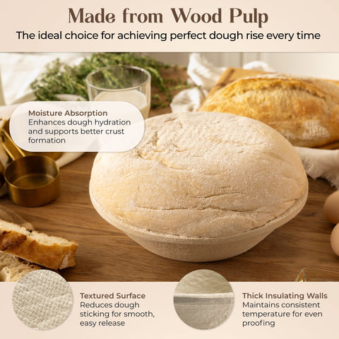 Oval Bread Proofing Basket for Sourdough - Non - Stick Wood Pulp Design - Abioto Baking