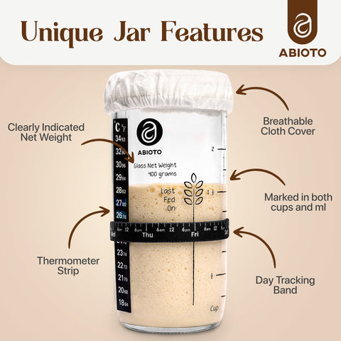 Sourdough Bread Making Kit with 10” Round & 11” Oval Bannetons and 34 oz Starter Jar – Artisan Proofing Basket & Starter Kit - Abioto Baking