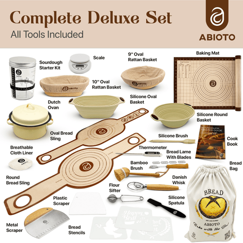 Sourdough Starter Kit with Dutch Oven and Scale - Complete Sourdough Kit with Proofing Baskets, 34oz Jar, Slings, and Other Premium Bread Making Tools - Abioto Baking